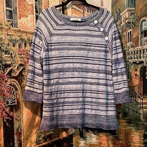 Allison Daley Blue and Cream Knit Sweater